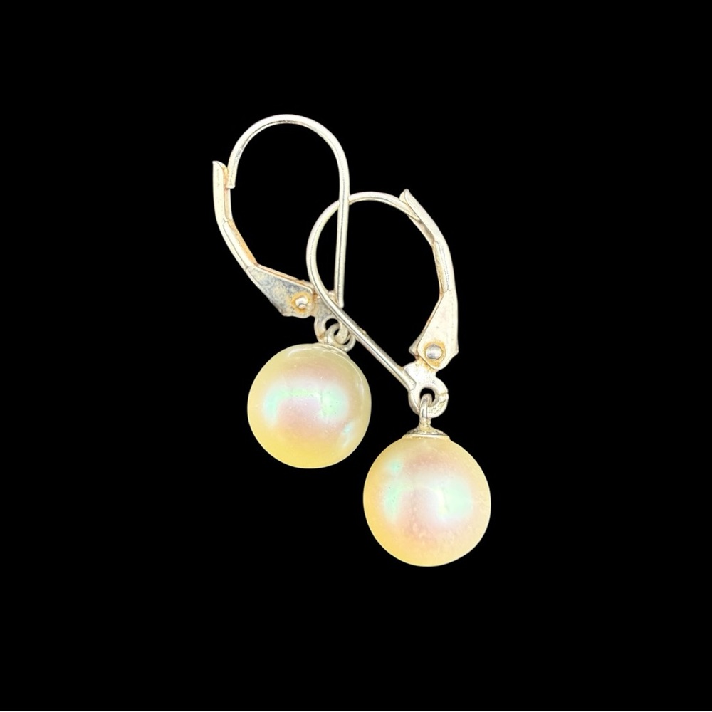 VTG Sterling Silver Iridescent freshwater Pearl Drop Earrings